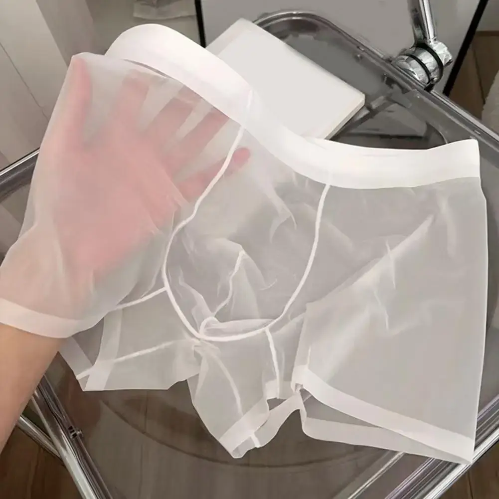 남자 복서 투명 경량 남자 속옷 탄성 중반 허리 U 볼록 얇은 관점 반바지 팬티 원활한 팬티 — image 2