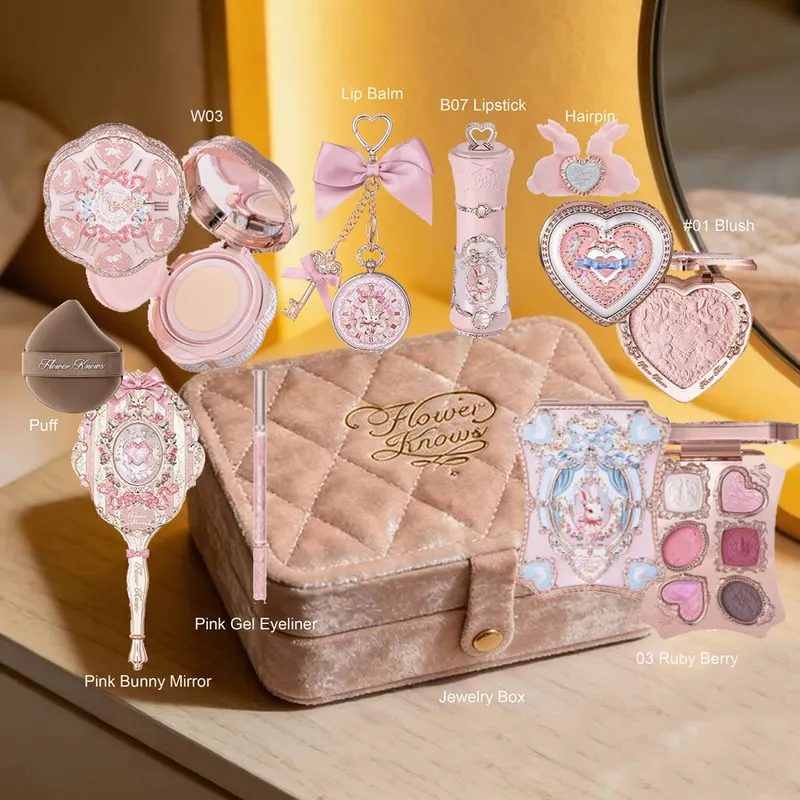 Flowerknows Strawberry Cupid All-in One Gift Box Κιτ μακιγιάζ Επαγγελματική παλέτα Swan Blusher Blush Set Lip Cream Flower Knows