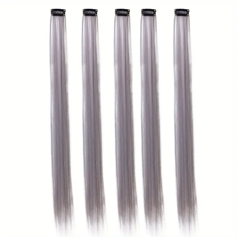 5pcs/set Colorful Clip In Synthetic Hair Extension Rainbow Long Straight Hairpieces For Women Girl Kids Y2K Style Daily Party