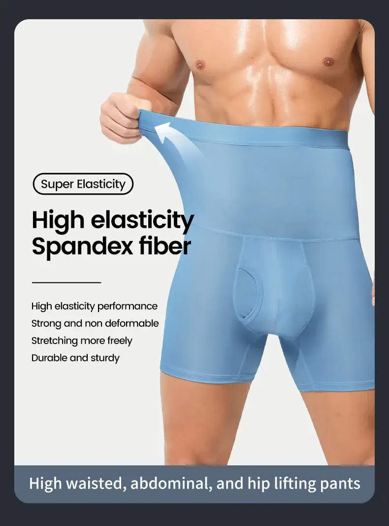Men's sports underwear: high-waisted, belt-curving, plus-size, lengthened, anti-leg chafing, waist-protecting, flat-cut shorts