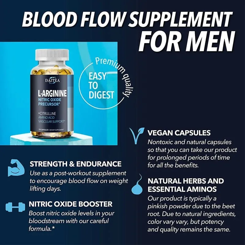 Daitea L-Arginine Supplement - For energy strength and endurance support during exercise | Muscle Mass Non-GMO