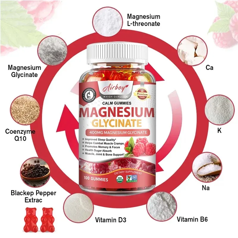 Γλυκινικό Magnesium Gummies - Calm Relieves Stress Προωθεί τον ύπνο Υποστήριξη Συγκέντρωση μνήμης και μυϊκούς σπασμούς