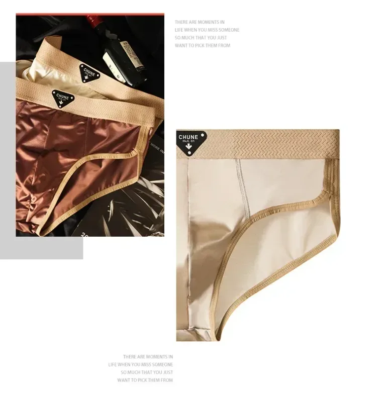 1/3PCS Men's Briefs Ice Silk Satin-like Briefs Men's Underpants Summer Breathable Quick Drying Panties Sexy U Pouch Underwear