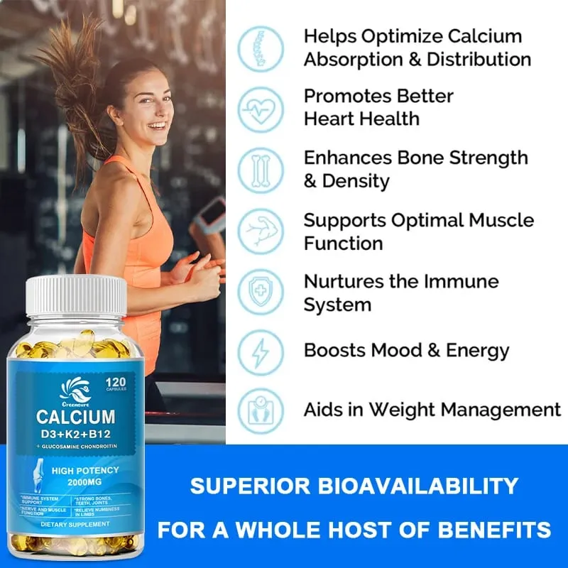 Calcium Vitamin D3 Plus with B12 K2 - High Potency Food Based Immune - Support Bone Health & Mood Balance Supplement