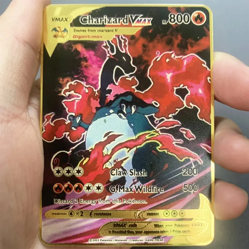 Tiếng Anh Kim Loại Pokemon Thẻ DIY Arceus Mewtwo Charizard Pikachu Sắt Sáng Bóng Pokémon GX Vmax EX Trò Chơi Trẻ Em Bộ Sưu Tập Thẻ Đồ Chơi Quà Tặng
