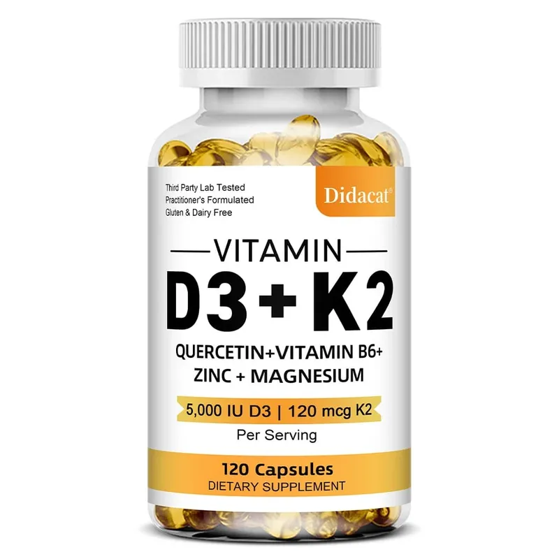 D3 + K2 Vitamin Dietary Supplement - Bone and Heart Health Support Help Regulate Calcium Metabolism - 120 Softgels