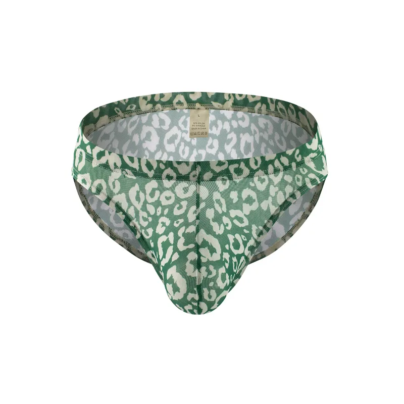 Men Sexy Briefs Underwear Mesh Sheer Ultra-Thin Underpants Big Penis Pouch See Through Panties Leopard Bikini