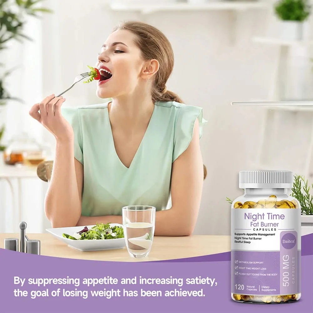 Nighttime Fat Burner Boosts Metabolism Weight Management Improves Sleep - 500 Mg Serving 120 Capsules
