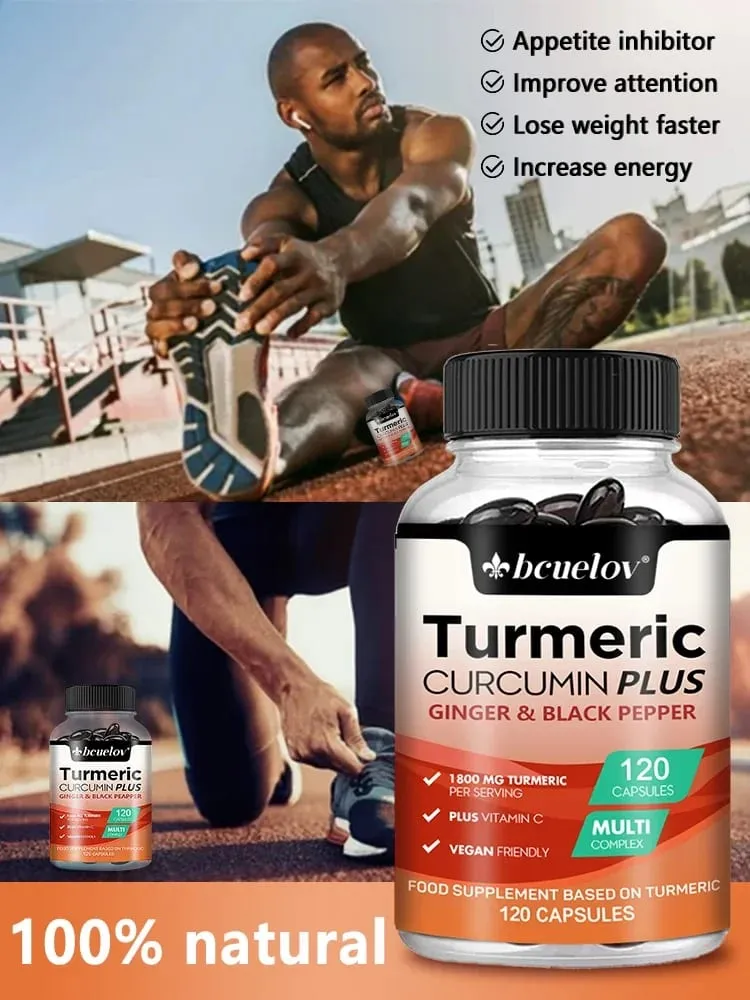 Turmeric supplement with curcumin extract ginger and black pepper to support joint mobility and muscle and bone health