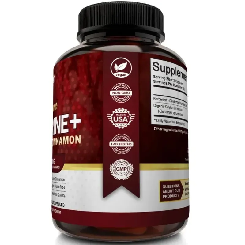 Premium Berberine HCl 1200mg- Ceylon Cinnamon Supplement - Supports Glucose Metabolism Immune System Healthy Weight Management