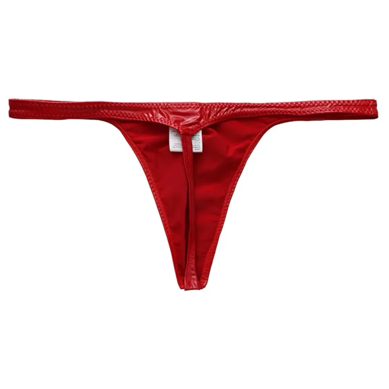 Men Glossy Faux Leather G-string Briefs Thin-Strap Low Waist Underwear Men's Panties Lingerie T-back Male Briefs Lingerie — image 1