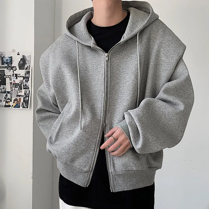 2024 otoño nuevo diseño de hombro acolchado ropa de calle firme hombres doble cremallera sudaderas con capucha Harajuku Casual sudaderas con capucha diarias