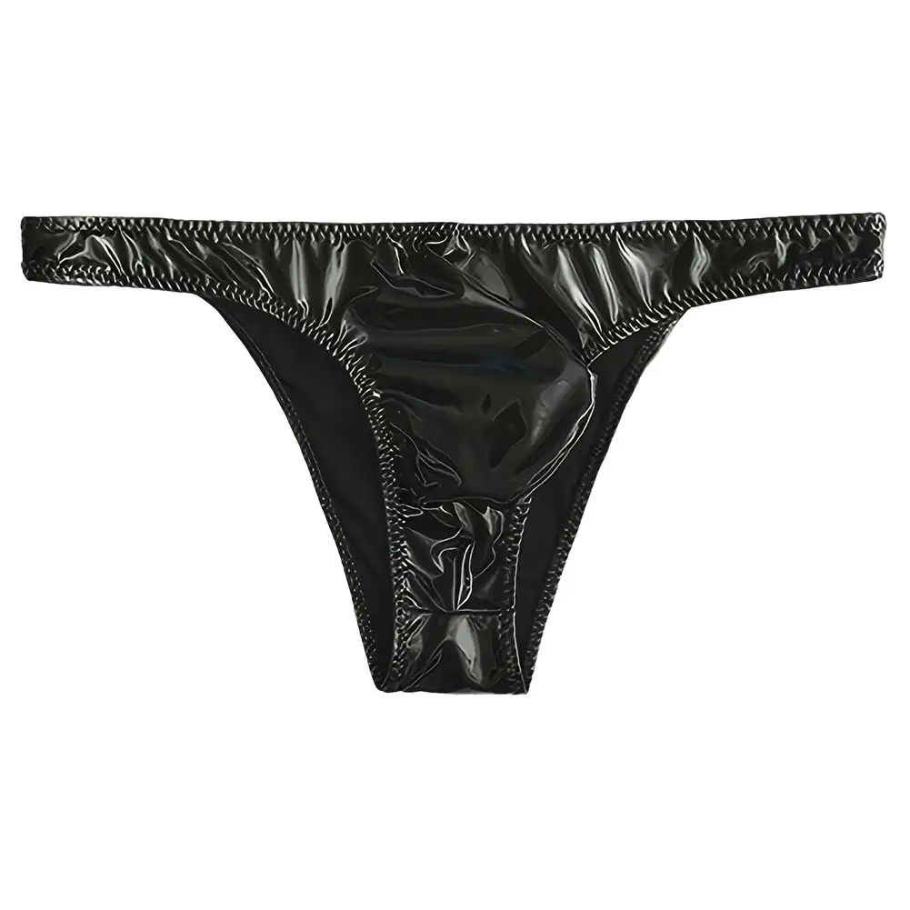 1pc Men Glossy Faux Leather Briefs Bulge Pouch Wide Waist Low Rise Underwear Erotic Lingerie Half-exposed Butt Gay Sissy Briefs