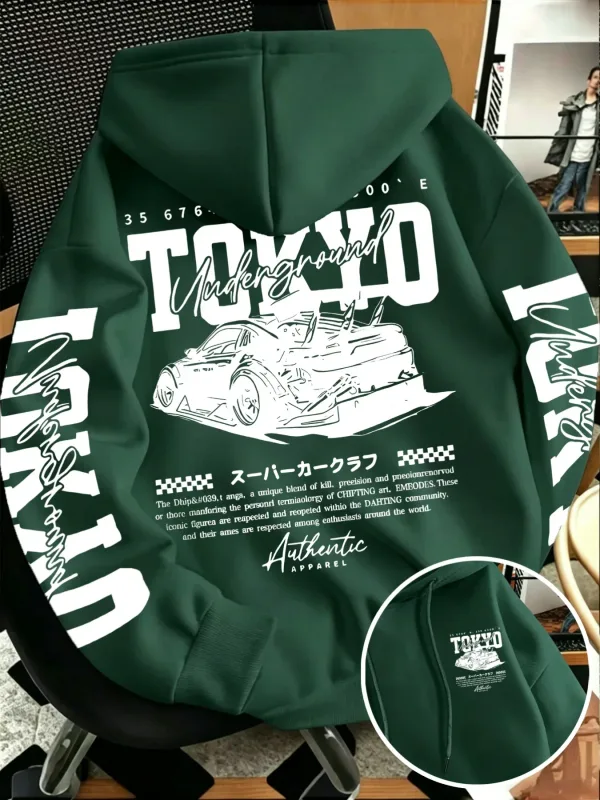 Sweat-shirt à capuche pour hommes, nouvelle collection automne hiver, course souterraine de Tokyo, dessin de ligne imprimé, haut tendance de rue japonaise