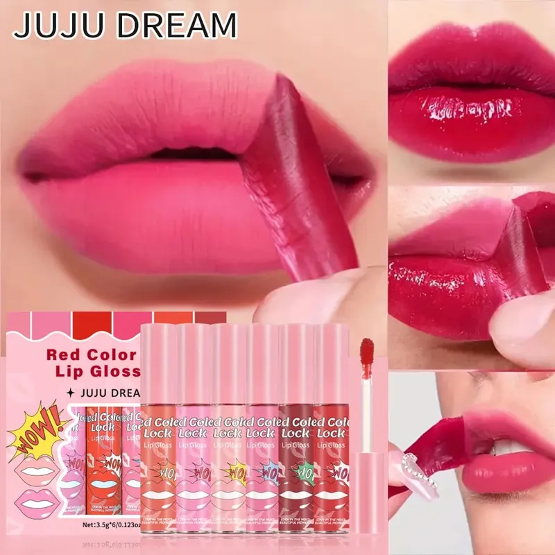 Matte Lip Gloss Color 6-Flavor Set - Λείο μεταξένιο μακράς διαρκείας ανθεκτικό στους λεκέδες από κύπελλο. Κόκκινο καφέ ροζ παλέτα χρωμάτων για καθημερινή — image 5