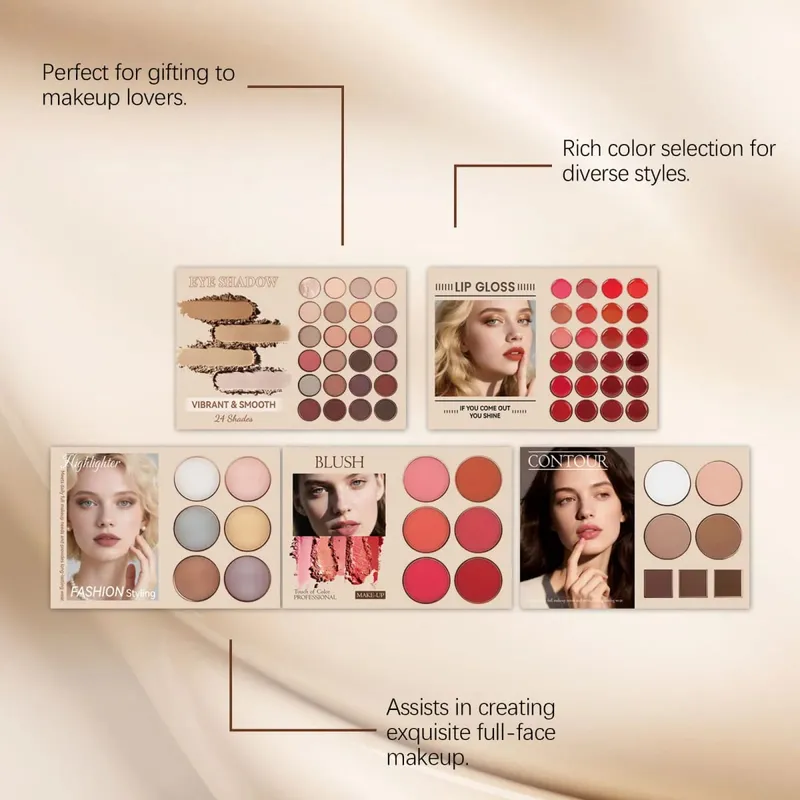 All In One Makeup Set Natural Pigment Eyeshadow Blush Contour Highlight Lip Gloss Full Face Cosmetic Kit Daily Party Beginner
