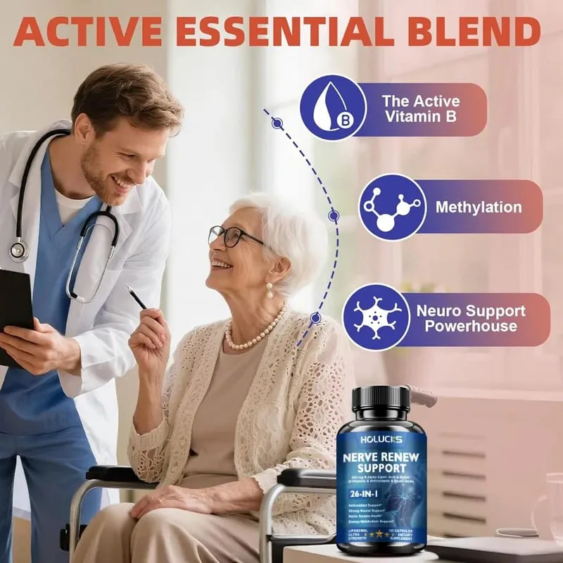 Nourish Nerve Supplement 26-IN-1 Formula Contains Vitamin B Complex R-Alpha Lipoic Acid Support Heart Nerve Brain Health