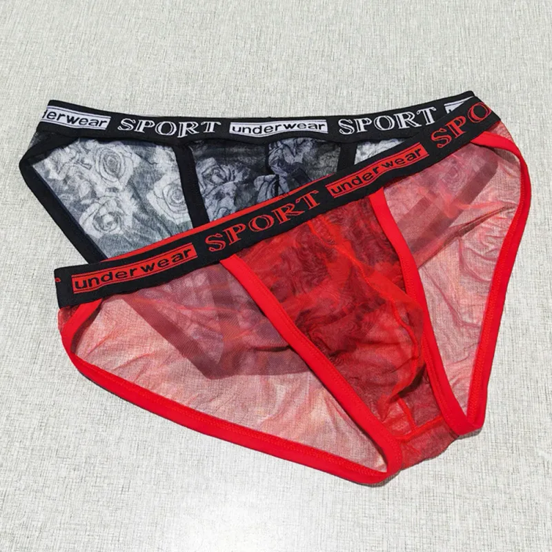 1pc Men Rose Printed Briefs High Fork Perspective Underwear Sexy Mesh Sheer Panties Breathable Comfortable Underpants — image 10