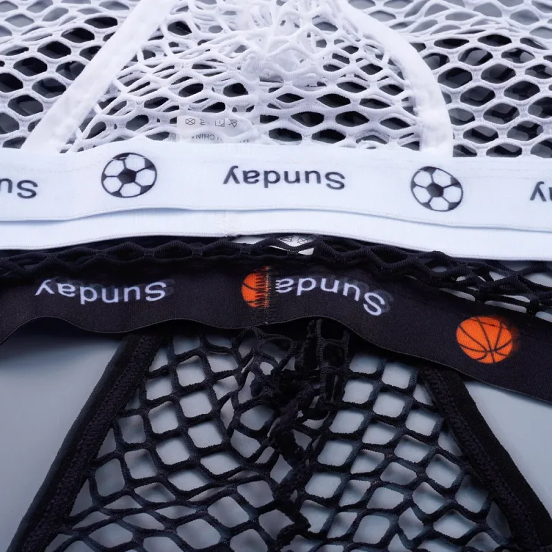 2PCS Basketball Letters Print Low Waist Men Sexy Transparent Nylon Briefs Male Large Mesh Fishnet Underwear for Sports — image 9