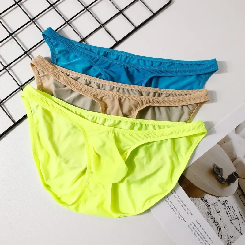 Quick-Dry Ultra-Thin Ice Silk Briefs Low Waist Seamless Men Underwear U-Pouch Lingerie Mesh Panties Travel