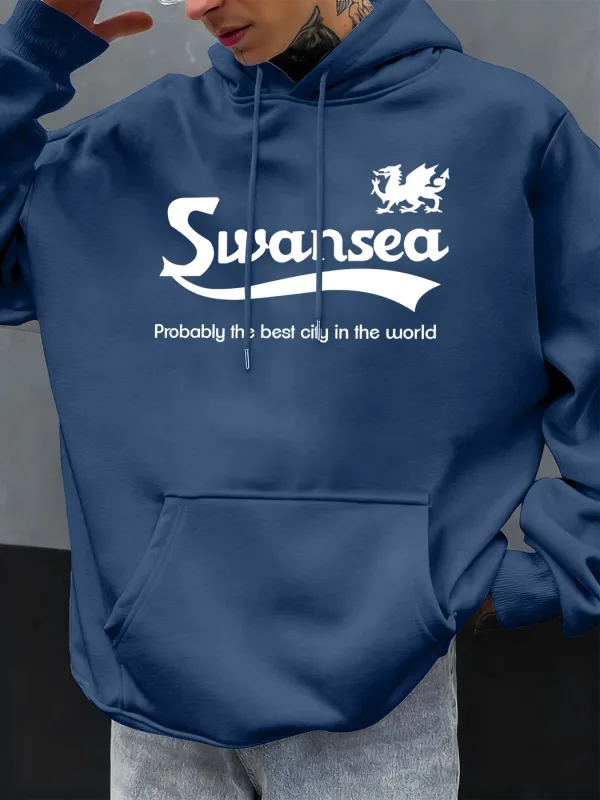 Swansea De Beste Stad Brief Ontwerp Herfst Mannen Hoody Pocket Hoodie Casual Fleece Zachte Truien Hiphop Kleding Losse Tops