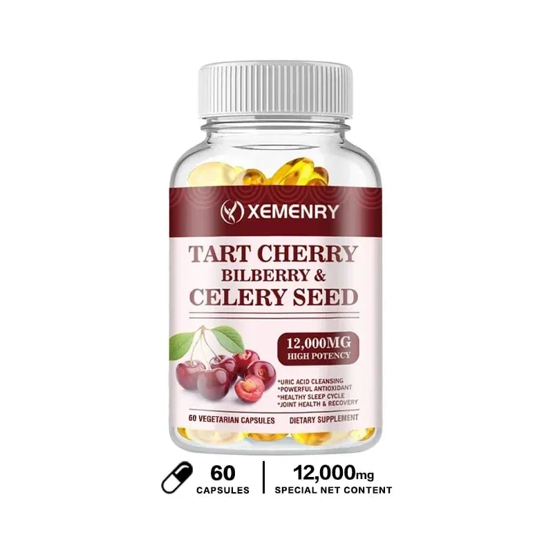 Organic Tart Cherry & Celery Seed Capsules - Uric Acid Cleanse Support Sleep & Joint Health Muscle Repair Supplement — image 8