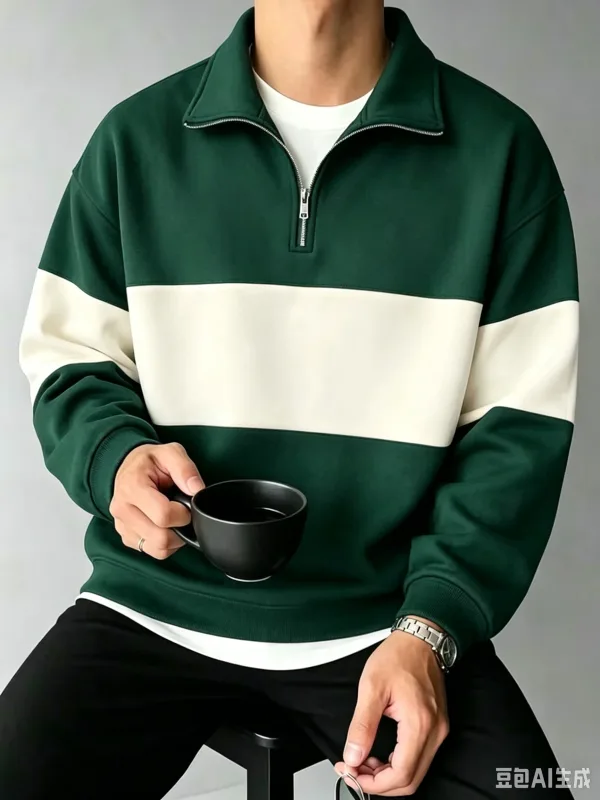Φθινοπωρινά και χειμερινά Color Blocking Ανδρικά ρούχα casual Φούτερ με μακρυμάνικο μισό φερμουάρ Street Trend Stand γιακά κουκούλα