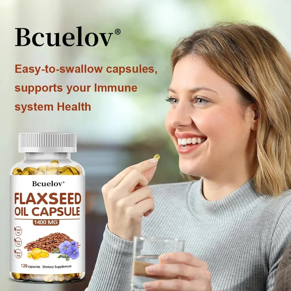Flaxseed Oil + OMEGA-3 Capsules - Good for Heart Brain Eyes Joints Bone Health and Enhances Immunity 120 Capsules