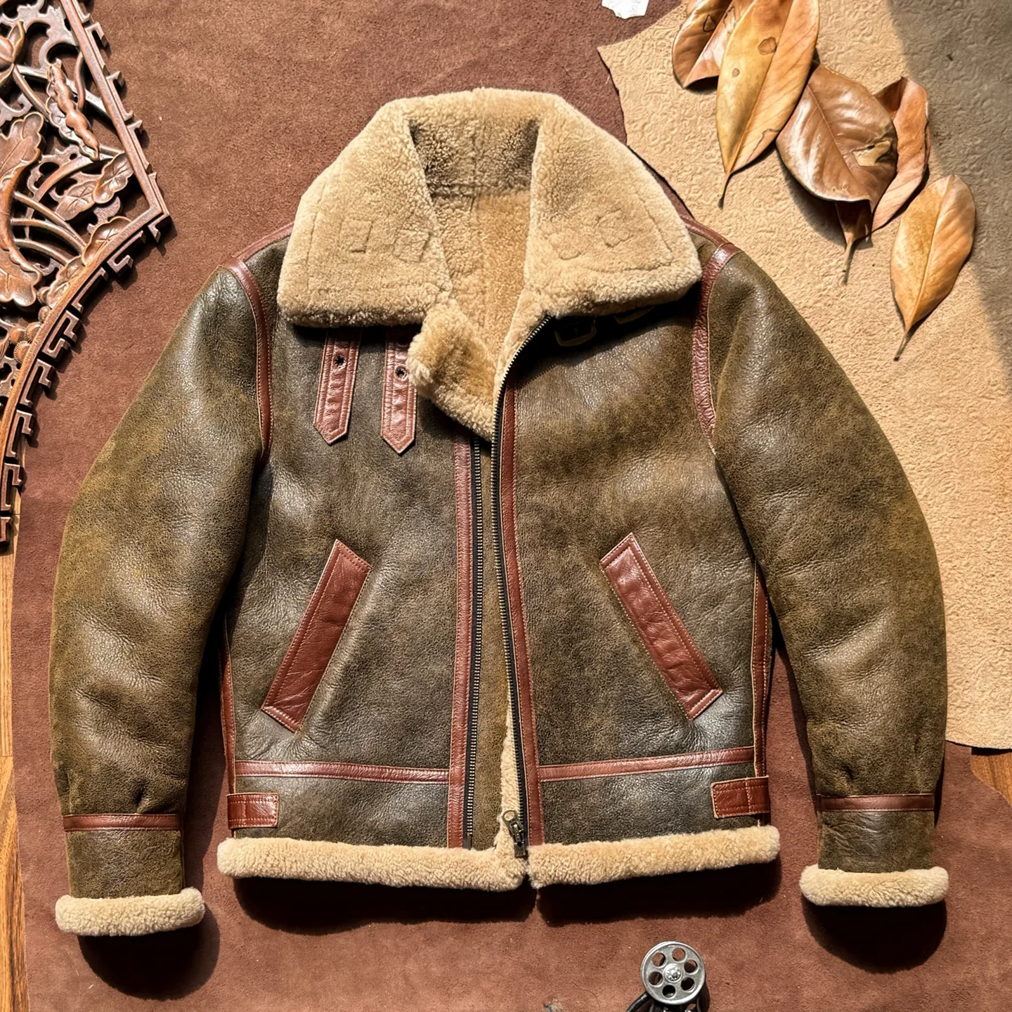 CC Shop Best.Vintage Nubuck Leather.2026 New Winter Thick Wool Leather Coat.100% Natural Fur Jacket.Real Sheepskin With Wool — image 4