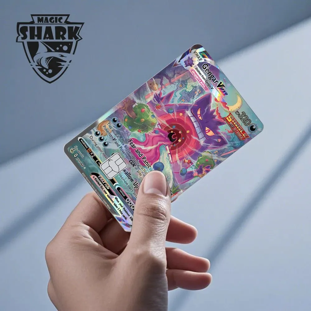 Magic Shark Mew Charizard EX Eevee Gengar Pikachu TCG Αυτοκόλλητο με ολογραφικό δέρμα λέιζερ για τραπεζική πιστωτική κάρτα