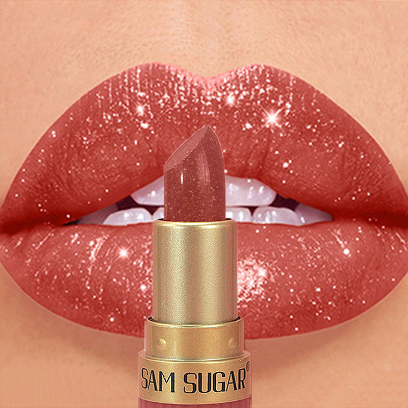 Diamond Pink Lipstick Chocolate Brown Metallic Glitter Lipstick Μεγάλης διάρκειας Αδιάβροχο Shimmer Pearl Sparkling Lip Gloss Μακιγιάζ
