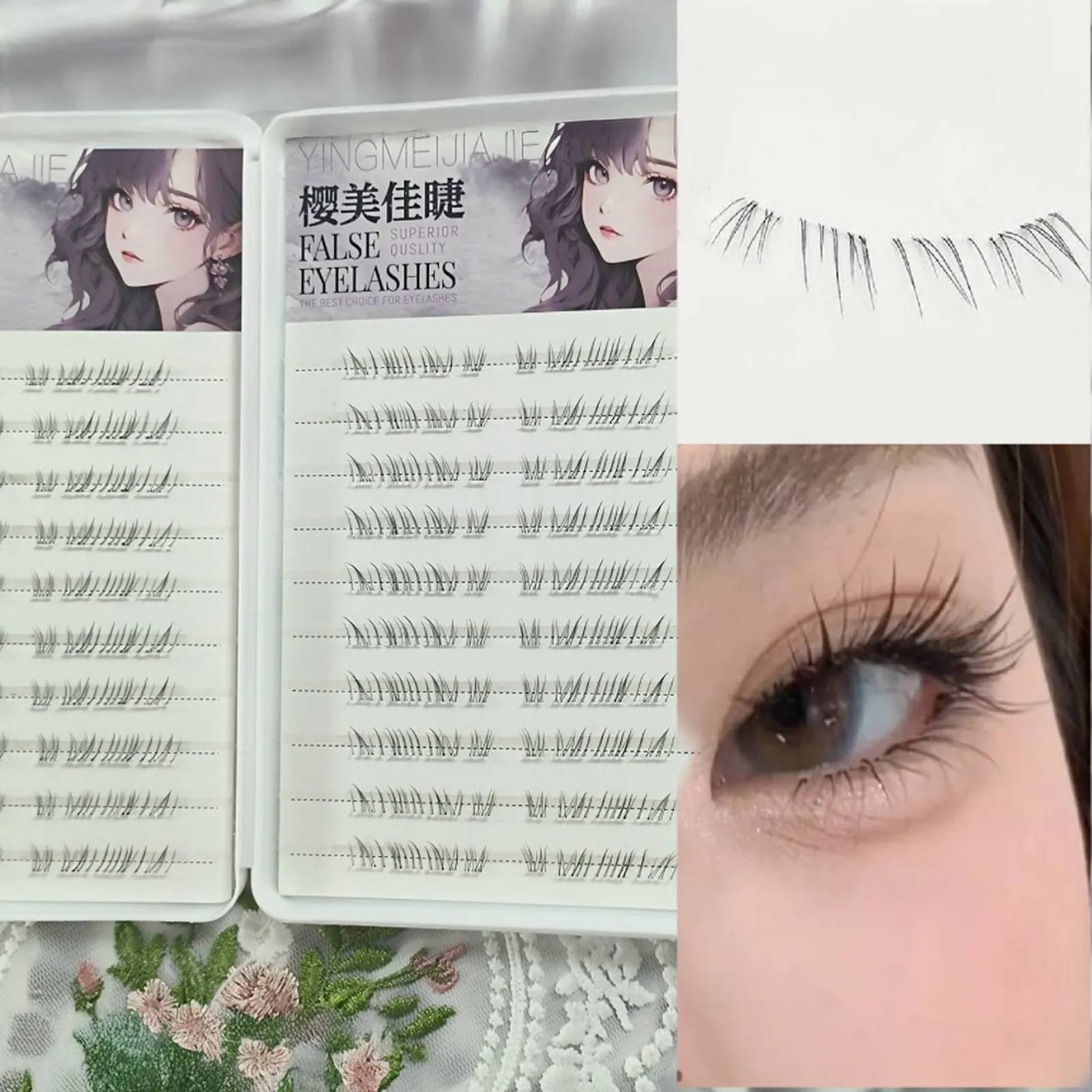 מראה טבעי ריסים מזויפים תחתונים Wispy Cosplay ריסים בודדים אשכול ריסים מלאכותיים קומיים ליופי איפור עיניים מושלם