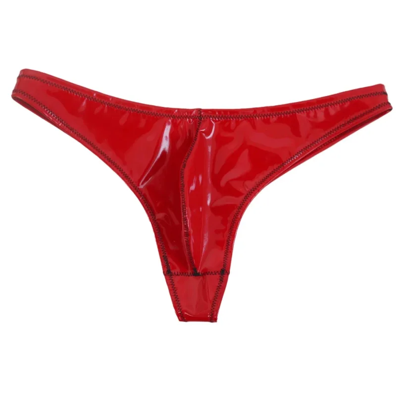 Sexy Men Plus Size Latex PVC Shiny Hot Short Convex U Pouch G-string Fashion Underwear Tights Lingeries PU Stage Briefs