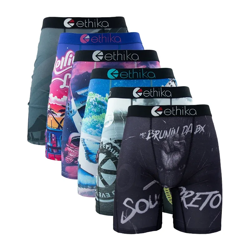 6Pcs Men Underwear Boxer Breathable Mesh Crotch Man Underpants Plus Size Print Mens Panties Trunks Sexy Men's Boxershorts
