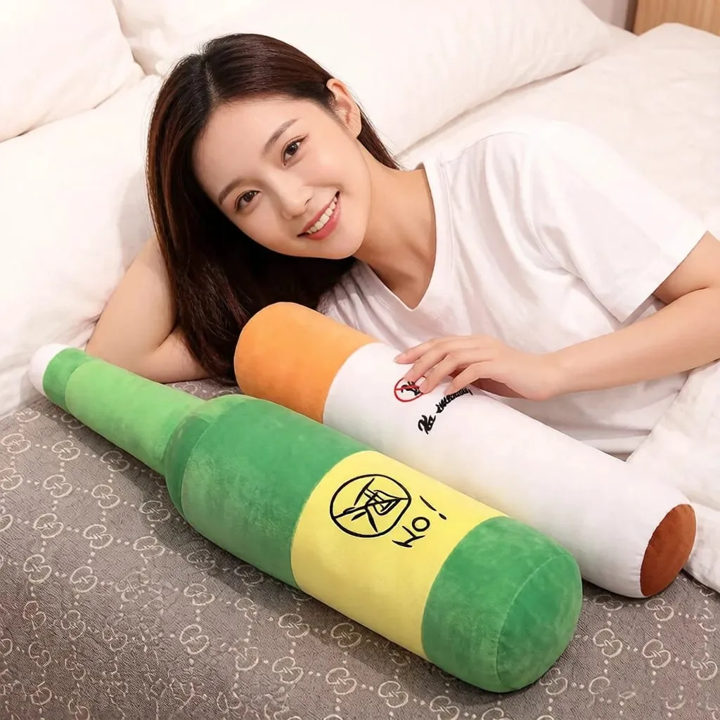 30/50cm Bawal Naninigarilyo Sigarilyong Berde na Bote ng Alak Stuffed Plush Toy Creative Nakakatawa Parang Tunay na Lalaki Plushie Prop Gift