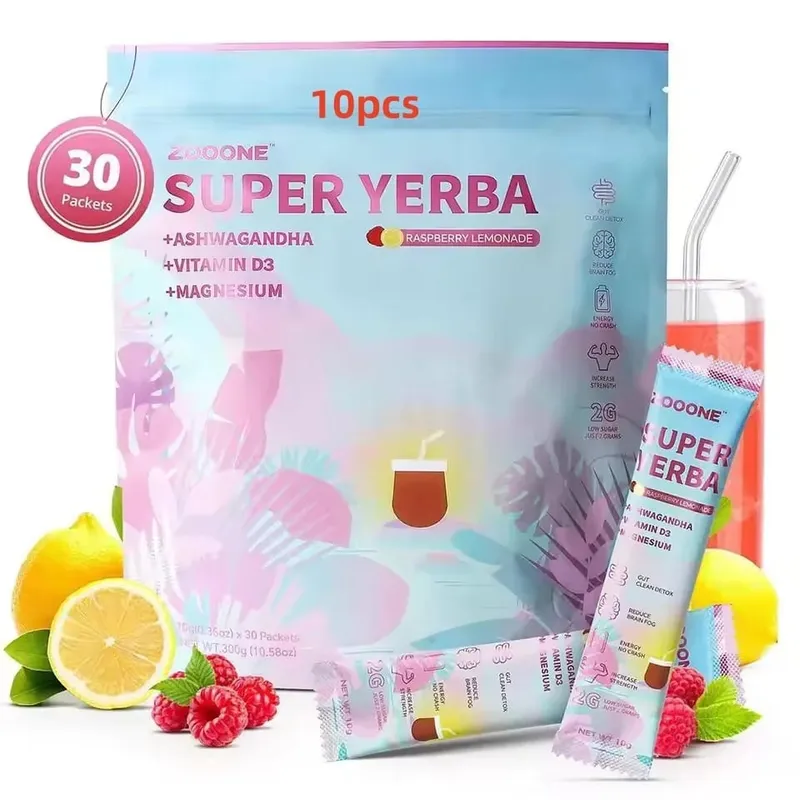 Super Yerba Instant Drink Powder 30 πακέτα με προβιοτική βιταμίνη Ashwagandha Προωθεί την υγεία του εντέρου Πέψη Ανοσία — image 11