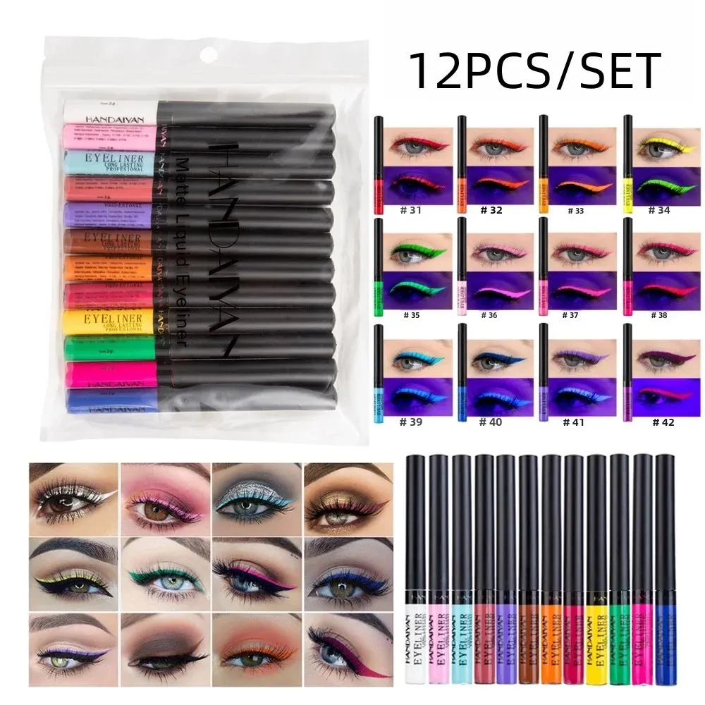 12 Colors Waterproof Eyeliner Pen Set Matte Long Lasting 24 Hours Fluorescent Eye Liner Pencils for Face Makeup Decoration