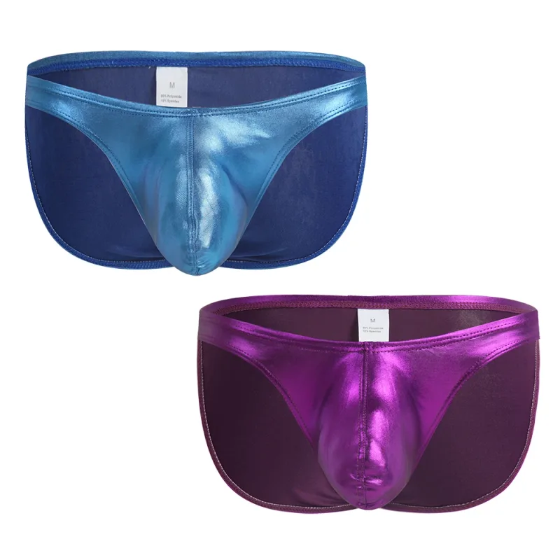 Men's Fashion Low Waist Imitation Leather Briefs with U Convex Pouch Sexy Underwear Lingerie 3PCS/2PCS/1PC Set