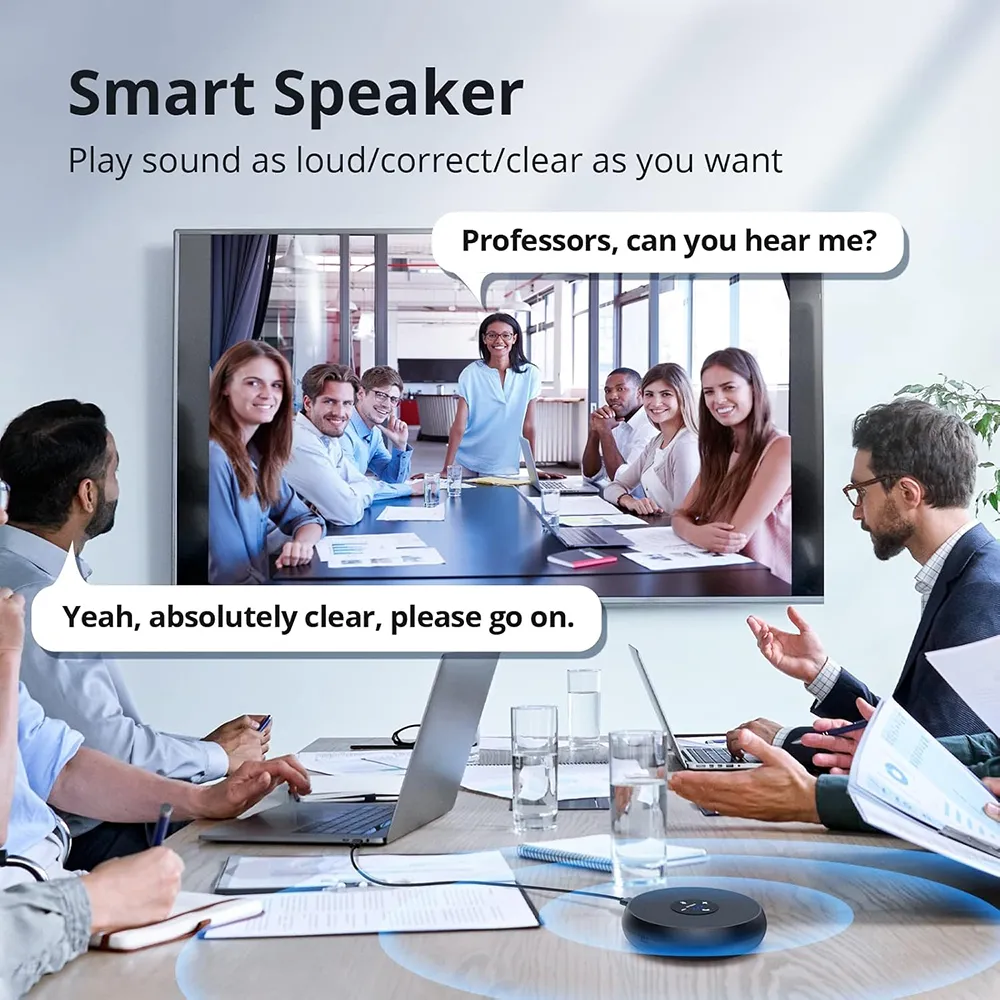 USB Wired Speakerphone Conference Speaker With 2 Mics 360° Voice Pickup Meeting Microphone for Zoom/WebEx/Microsoft Teams