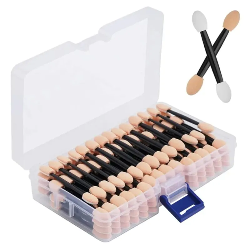 50/100/200/300/500PCS Dual Sides Oogschaduw Spons Applicators met Container Lengte Oogschaduw borstels Make-Up Applicator