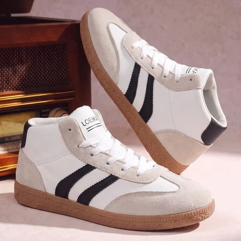 Men High‑Top Retro Sneakers Soft Upper Rubber Sole Lace‑Up All‑Match Shoes For Daily Casual Street Campus City Walking