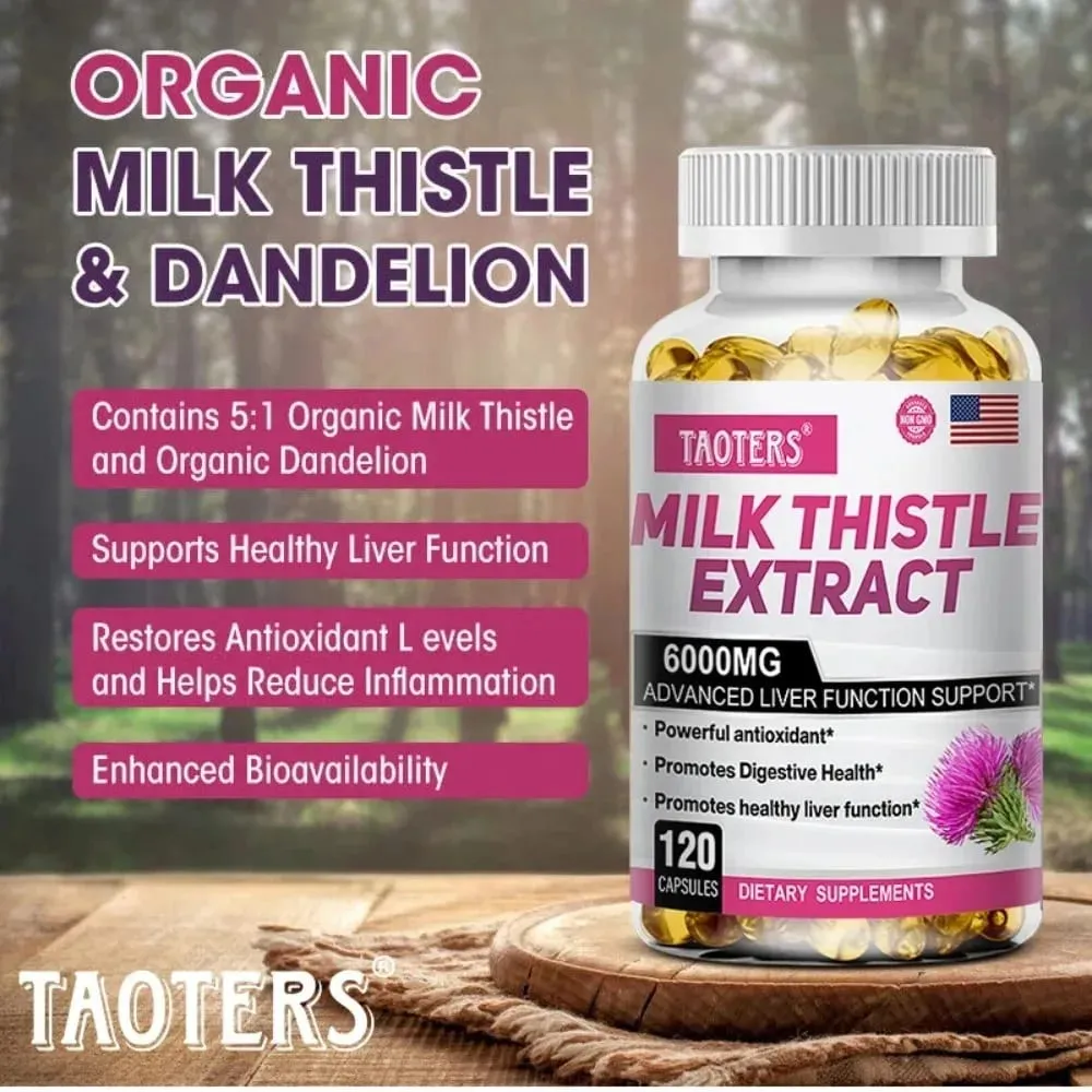 Milk Thistle dengan Akar Dandelion - Suplemen Pendukung Kesehatan Hati & Ginjal - Vegan Non-GMO Bebas Gluten