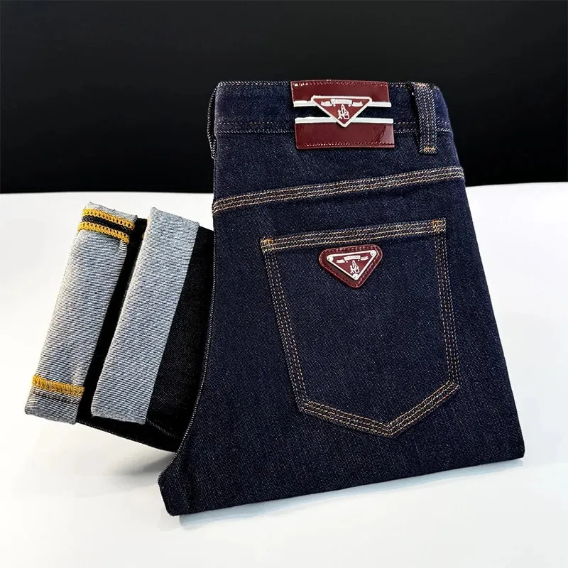 Ελαφρύ πολυτελές trend high-end τζιν ανδρικό slim fit μικρά πόδια ευέλικτο ελαστικό αρχικό χρώμα τζιν μακρύ παντελόνι — image 3