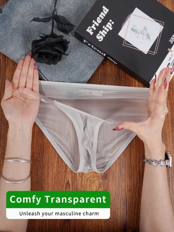 1 PCS Men's Ice Silk Mesh Sheer Ultra-Thin Cooling Briefs, Thin Transparent Waistband Hot Sale Daily Underwear Spring Summer