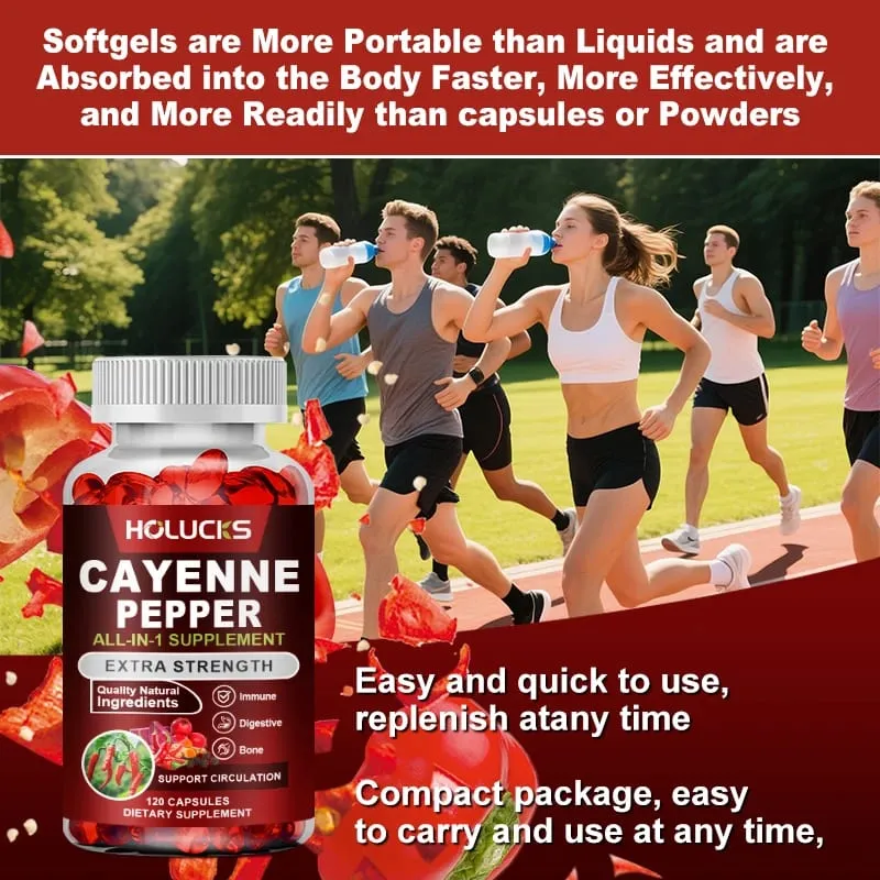 Cayenne Pepper Capsules with Vitamin D3 K2 Blood Circulation Promote Digestion Boost Metabolism Support Joint Bone Health