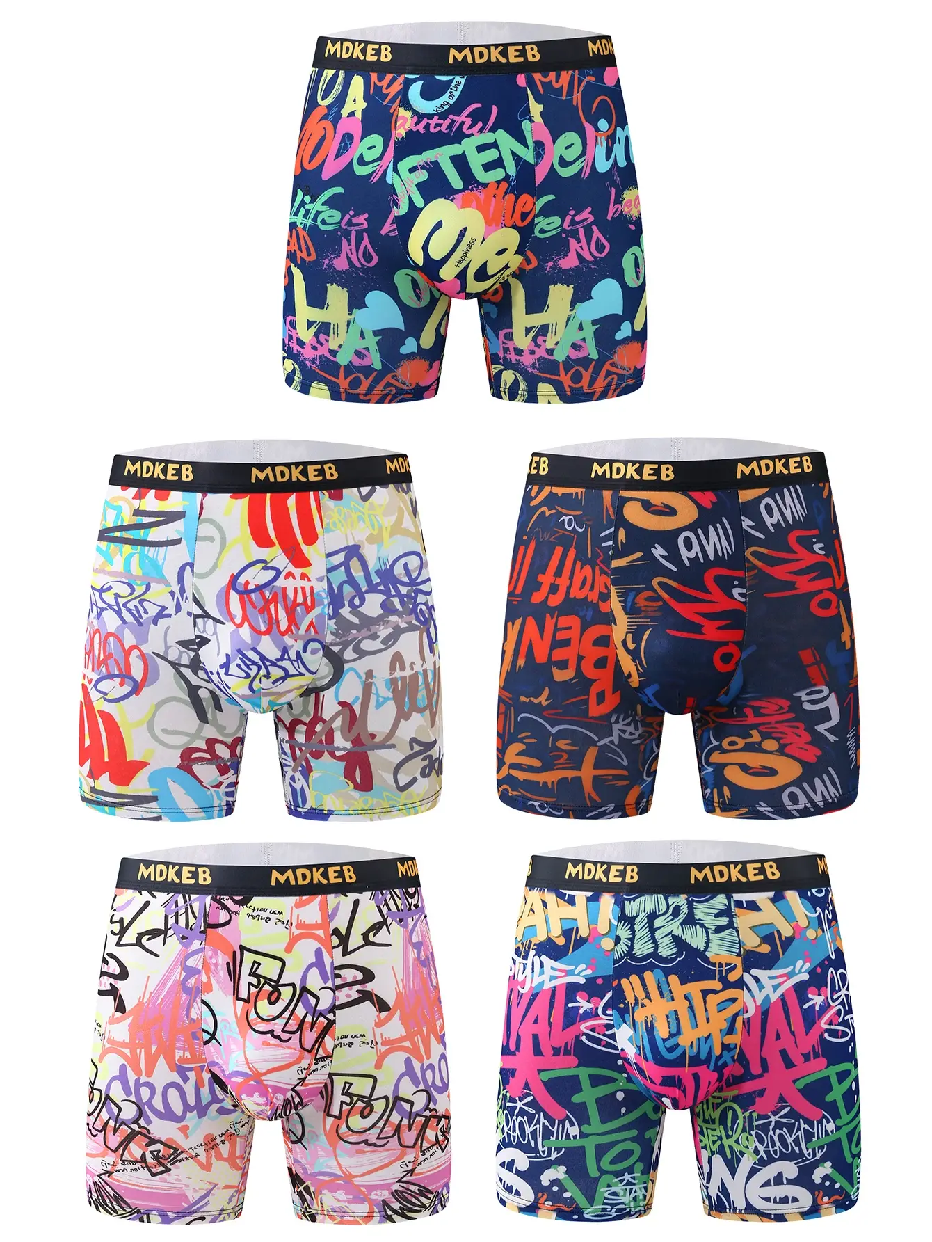 On parçalı karışık erkek grafiti desenli uzun boxer külotları, nefes alabilen ve rahat, yüksek elastikiyetli uzun boxer külotları, boks — image 4