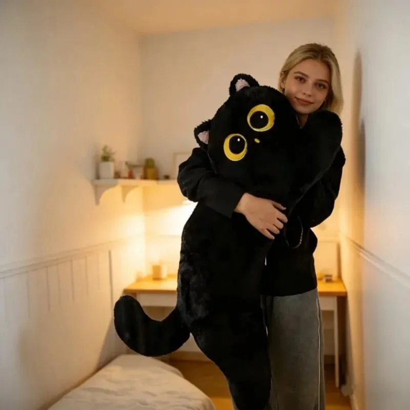 Black Cat Plush Pillow Logic Cat Doll Long Bedhead Pillow Dormitory Sleeping Leg Clamp Pillow Sofa Cushion Home Using Supplies — image 2