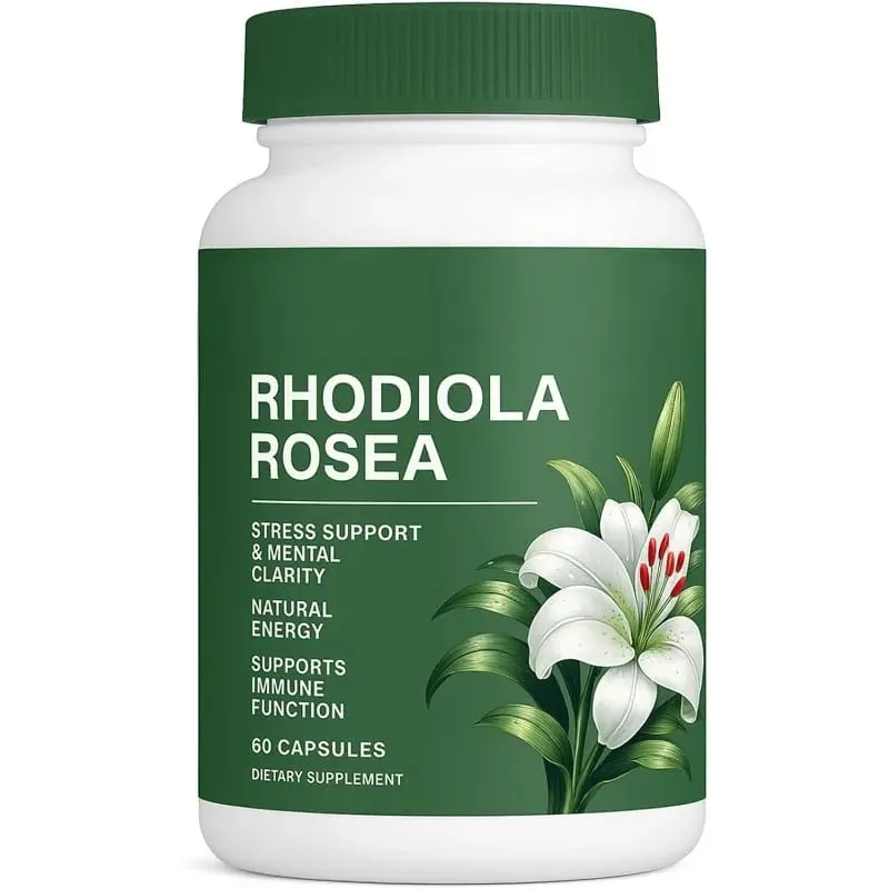 60 Pieces Rhodiola Rosea Capsules 500mg Natural Herbaceous Plants Supplement for Daily Stress Support & Energy Balance Health