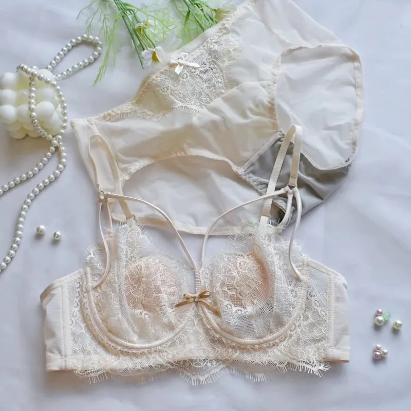 Κορεάτικο Hot Trend Pure Desire Δαντελένιο Σετ σουτιέν Underwire Thin Cup Push Up Μεγάλο Μπούστο Οπτικά Μικρό Anti Droop Εσώρουχα 32-38 Hot