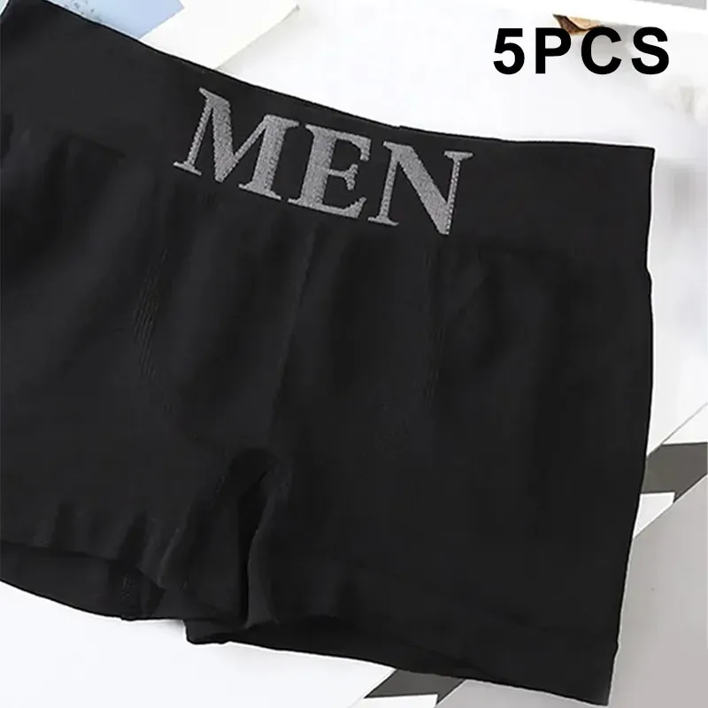 5Pcs Men's Plain Color Boxer Briefs Breathable High Elastic Cotton Underwear Soft Comfortable Underpants for Daily Gym Sports